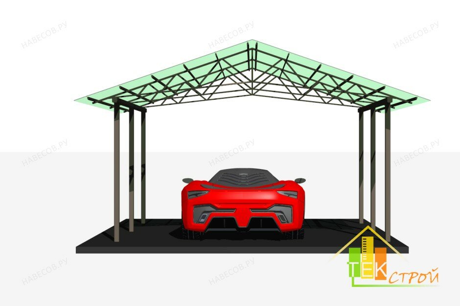 3-D дизайн проект двускатного навеса для автомобиля
