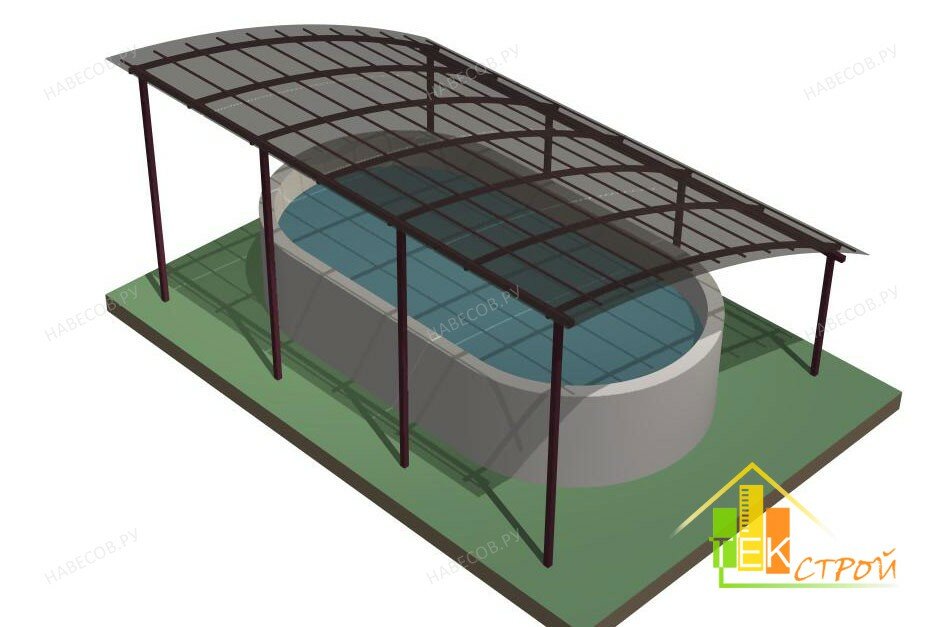 На 3-D навес над бассейном, который имеет крышу с большим уклоном, такая форма позволяет избежать накопления осадков