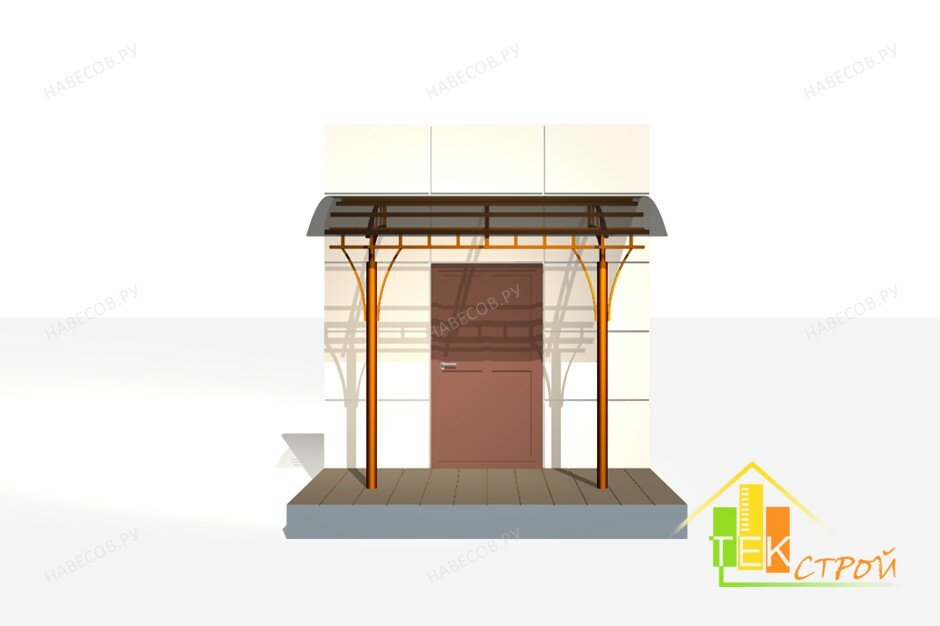 Дизайн навеса на стойках над входом с поликарбонатом(цвет-бронза)